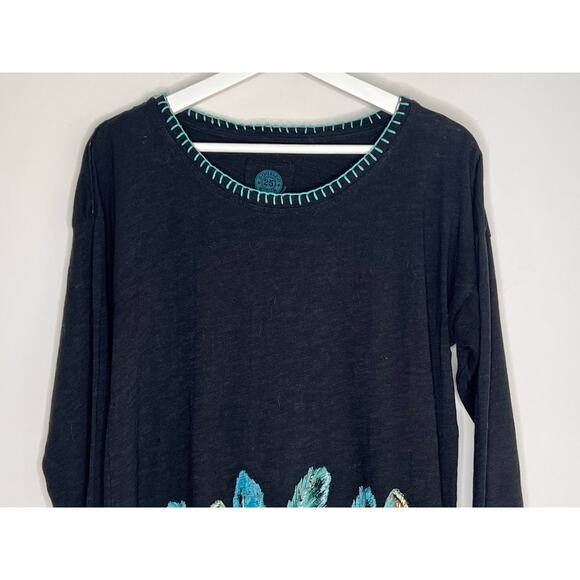 Double-D Ranch Handpainted Beaded Cotton Western Tunic Black/Blue Small - Picture 3 of 9